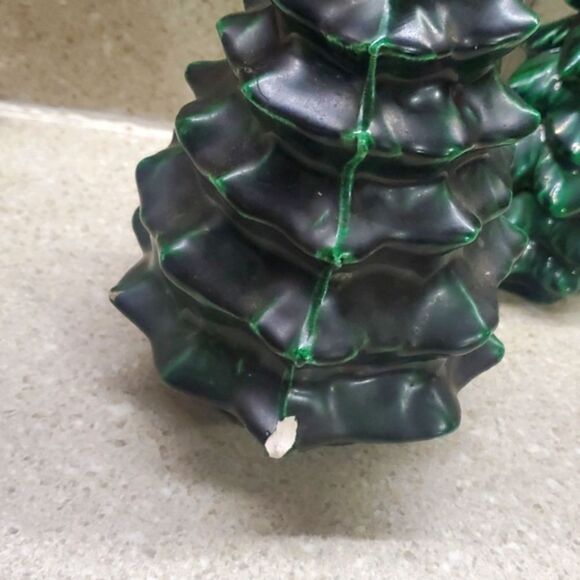 Vintage 80s Ceramic Christmas Tree Figurines- set of 2 - Picture 4 of 8